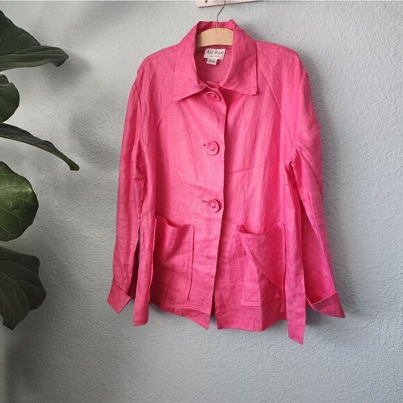 An Ren cardigan New York 100% linen oversize button pockets coastal chic blazer - Picture 1 of 15